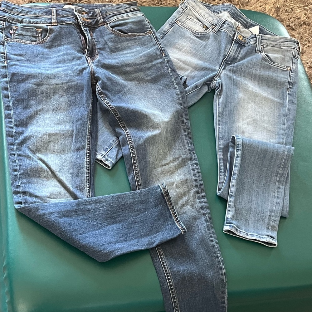 Dark and light denims.